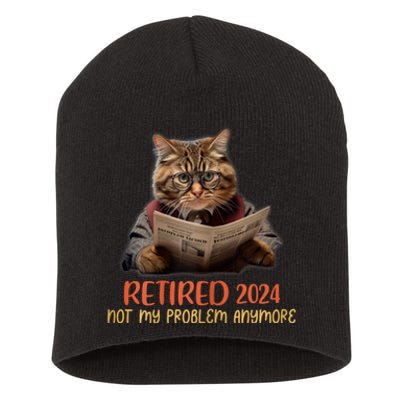 Retired 2024 Not My Problem Anymore Funny Reading Cat Lover Short Acrylic Beanie