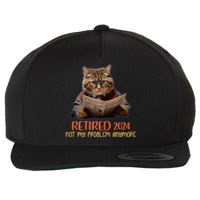 Retired 2024 Not My Problem Anymore Funny Reading Cat Lover Wool Snapback Cap