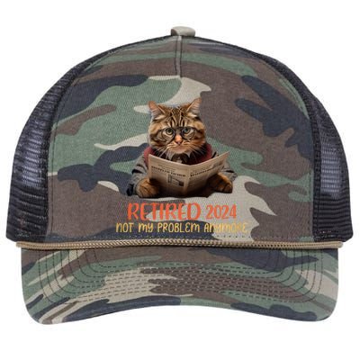 Retired 2024 Not My Problem Anymore Funny Reading Cat Lover Retro Rope Trucker Hat Cap