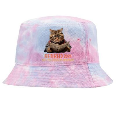 Retired 2024 Not My Problem Anymore Funny Reading Cat Lover Tie-Dyed Bucket Hat