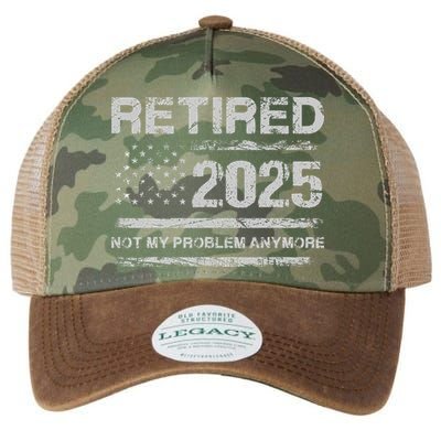 Retired 2025 Not My Problem Anymore Retirement American Flag Legacy Tie Dye Trucker Hat