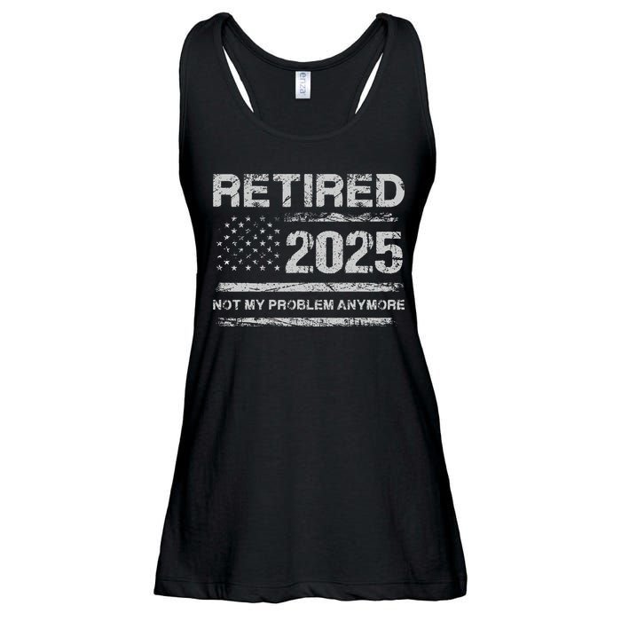 Retired 2025 Not My Problem Anymore Retirement American Flag Ladies Essential Flowy Tank