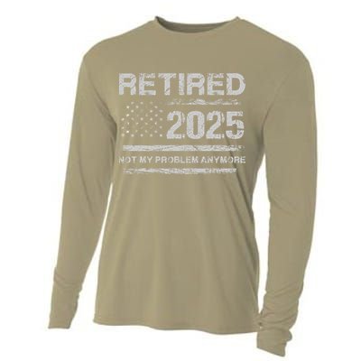 Retired 2025 Not My Problem Anymore Retirement American Flag Cooling Performance Long Sleeve Crew