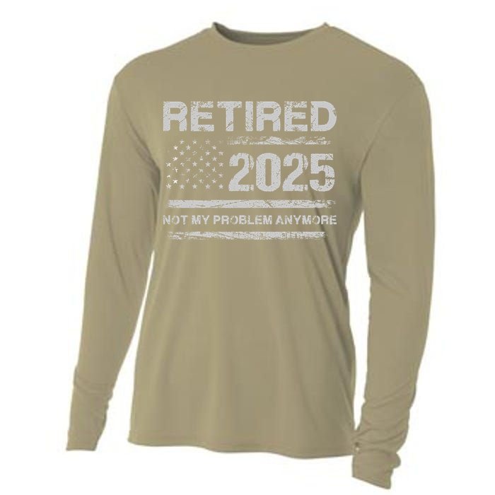 Retired 2025 Not My Problem Anymore Retirement American Flag Cooling Performance Long Sleeve Crew