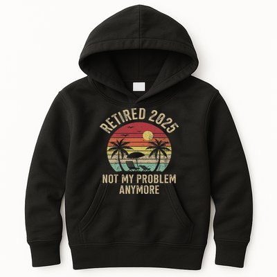 Retired 2025 Not My Problem Anymore Vintage Beach Retirement Kids Hoodie
