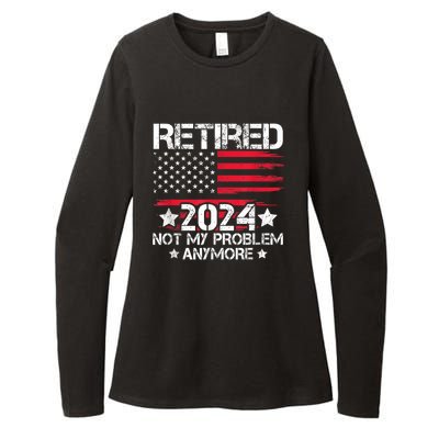 Retired 2024 Not My Problem Anymore Retirement American Flag Womens CVC Long Sleeve Shirt