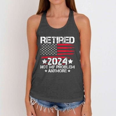 Retired 2024 Not My Problem Anymore Retirement American Flag Women's Knotted Racerback Tank