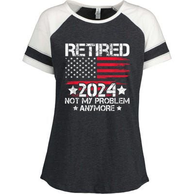 Retired 2024 Not My Problem Anymore Retirement American Flag Enza Ladies Jersey Colorblock Tee