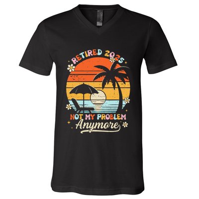 Retired 2025 Not My Problem Anymore Groovy Retirement 2025 V-Neck T-Shirt