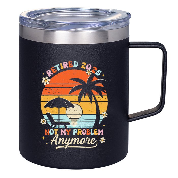 Retired 2025 Not My Problem Anymore Groovy Retirement 2025 12oz Stainless Steel Coffee Mug