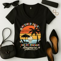Retired 2025 Not My Problem Anymore Groovy Retirement 2025 Women's V-Neck T-Shirt