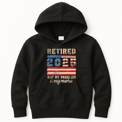 Retired 2025 Not My Problem Anymore Distressed Us Flag Kids Hoodie