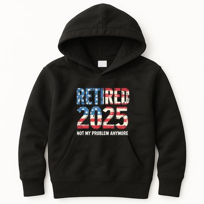 Retired 2025 Not My Problem Anymore Vintage American Flag Kids Hoodie