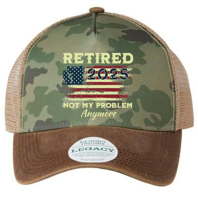 Retired 2025 Not My Problem Anymore Retirement American Flag Legacy Tie Dye Trucker Hat