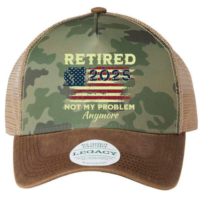Retired 2025 Not My Problem Anymore Retirement American Flag Legacy Tie Dye Trucker Hat