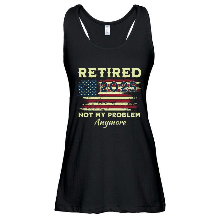 Retired 2025 Not My Problem Anymore Retirement American Flag Ladies Essential Flowy Tank