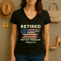 Retired 2025 Not My Problem Anymore Retirement American Flag Women's V-Neck T-Shirt