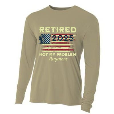 Retired 2025 Not My Problem Anymore Retirement American Flag Cooling Performance Long Sleeve Crew