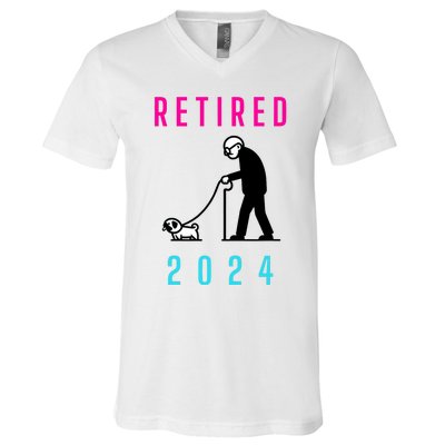 Retired 2024 Pug Owner Retirement V-Neck T-Shirt