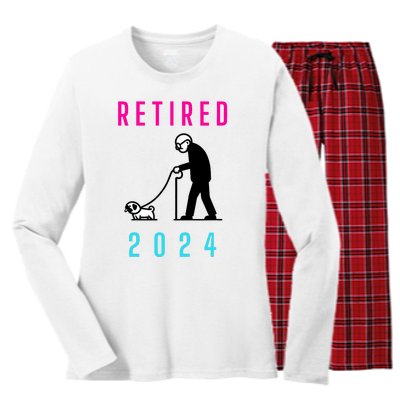 Retired 2024 Pug Owner Retirement Women's Long Sleeve Flannel Pajama Set 