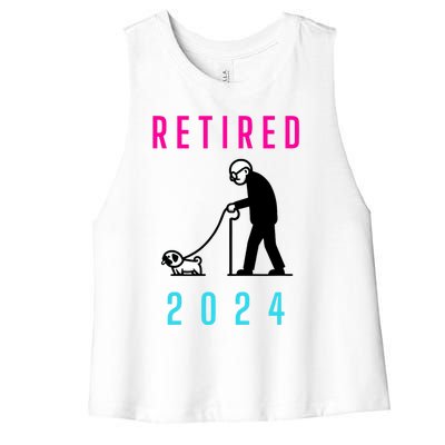 Retired 2024 Pug Owner Retirement Women's Racerback Cropped Tank