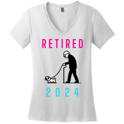 Retired 2024 Pug Owner Retirement Women's V-Neck T-Shirt