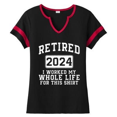 Retired 2024 Retirement Humor Ladies Halftime Notch Neck Tee