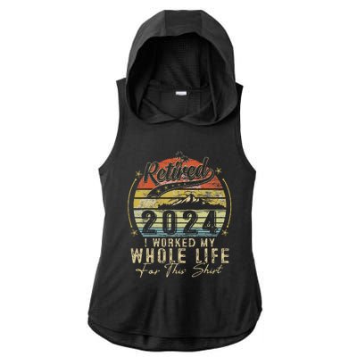 Retired 2024 Retirement Humor Ladies PosiCharge Tri-Blend Wicking Draft Hoodie Tank