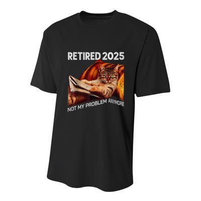 Retirement 2025 Retired 2025 Not My Problem Anymore Cute Cat Youth Performance Sprint T-Shirt