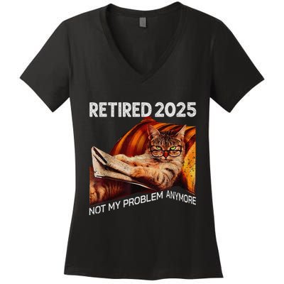 Retirement 2025 Retired 2025 Not My Problem Anymore Cute Cat Women's V-Neck T-Shirt