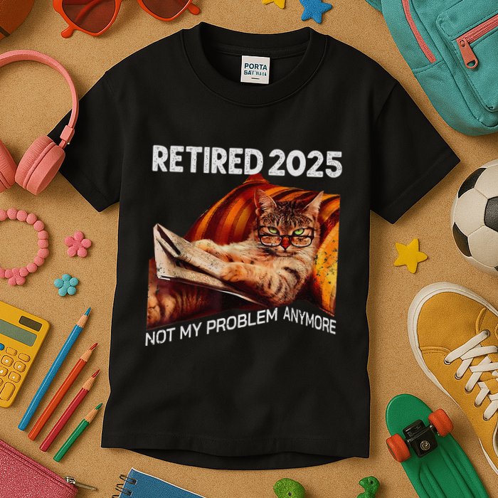 Retirement 2025 Retired 2025 Not My Problem Anymore Cute Cat Kids T-Shirt