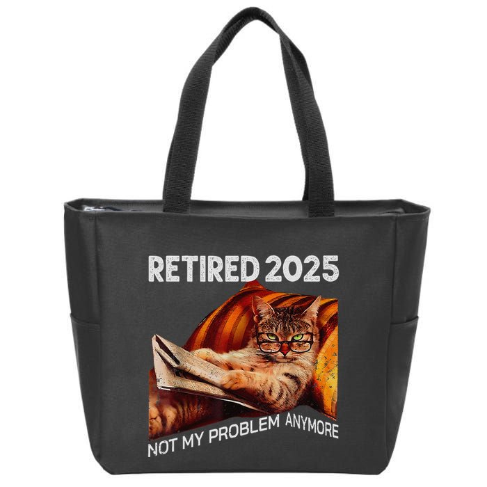 Retirement 2025 Retired 2025 Not My Problem Anymore Cute Cat Zip Tote Bag