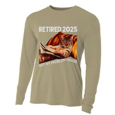 Retirement 2025 Retired 2025 Not My Problem Anymore Cute Cat Cooling Performance Long Sleeve Crew