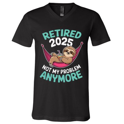 Retired 2025 Sloth Not My Problem Anymore V-Neck T-Shirt