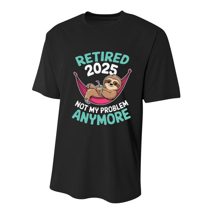 Retired 2025 Sloth Not My Problem Anymore Youth Performance Sprint T-Shirt