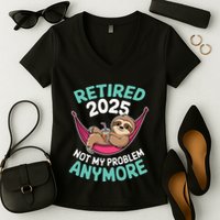 Retired 2025 Sloth Not My Problem Anymore Women's V-Neck T-Shirt