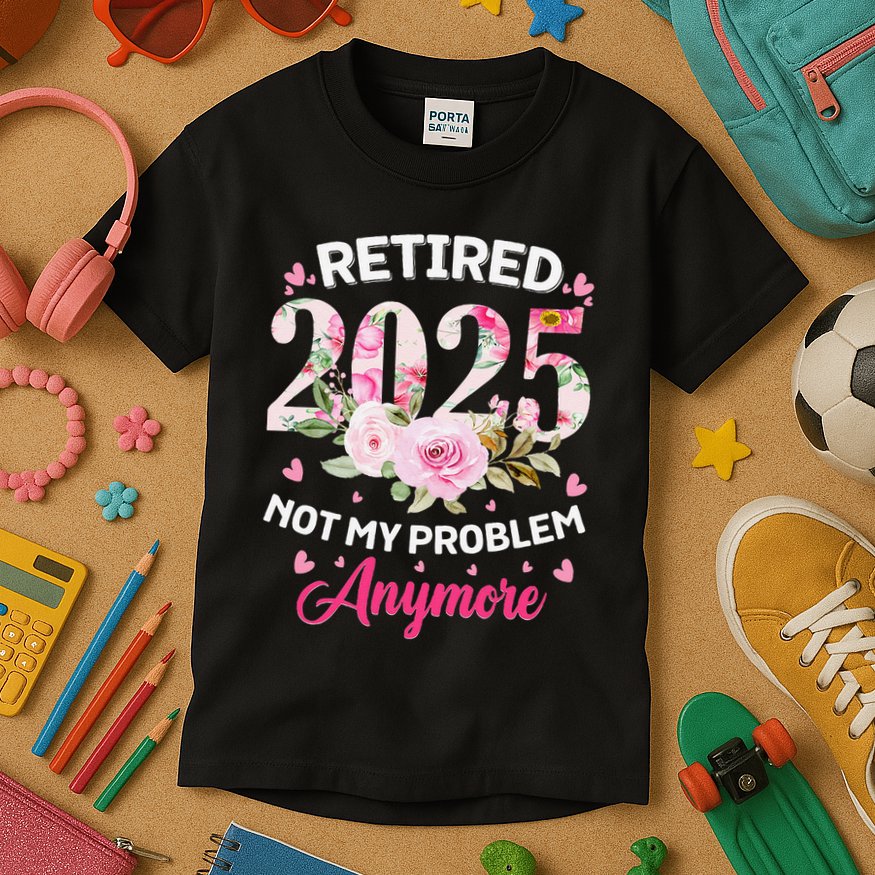 Retirement 2025 Women Retired 2025 Not My Problem Anymore Kids T-Shirt