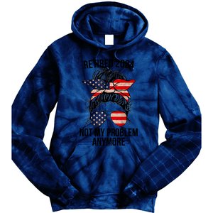 Retirement 2024 Women Retired 2024 Not My Problem Anymore Messy Bun Us Flag Tie Dye Hoodie