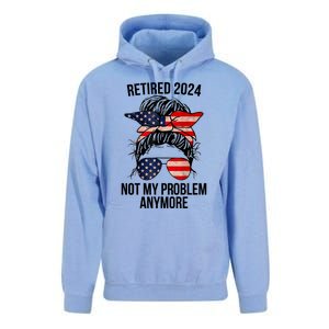 Retirement 2024 Women Retired 2024 Not My Problem Anymore Messy Bun Us Flag Unisex Surf Hoodie