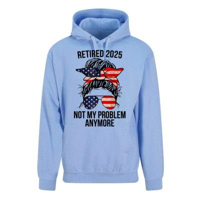 Retirement 2025 Women Retired 2025 Not My Problem Anymore Messy Bun Us Flag Unisex Surf Hoodie