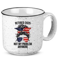Retirement 2025 Women Retired 2025 Not My Problem Anymore Messy Bun Us Flag 15oz Campfire Ceramic Mug