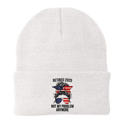 Retirement 2025 Women Retired 2025 Not My Problem Anymore Messy Bun Us Flag Beanie