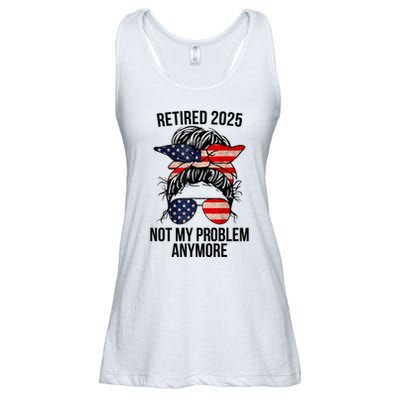 Retirement 2025 Women Retired 2025 Not My Problem Anymore Messy Bun Us Flag Ladies Essential Flowy Tank
