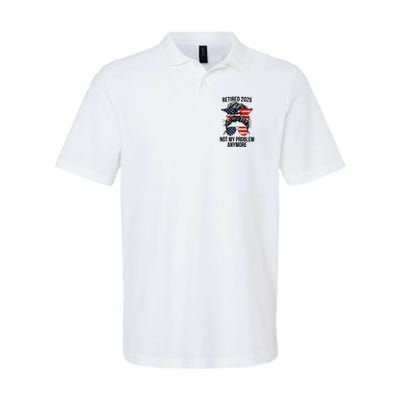 Retirement 2025 Women Retired 2025 Not My Problem Anymore Messy Bun Us Flag Polo