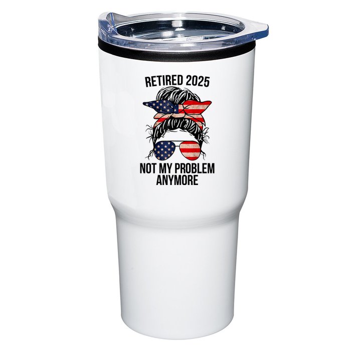 Retirement 2025 Women Retired 2025 Not My Problem Anymore Messy Bun Us Flag Tumbler