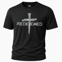 Redeemed 3 Nails Cross By Jesus Christ Christian Faith Embroidered Embroidered Cooling Performance Crew T-Shirt