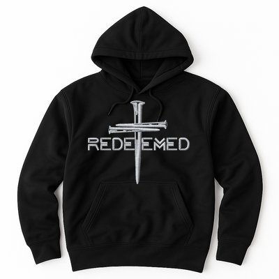 Redeemed 3 Nails Cross By Jesus Christ Christian Faith Embroidered Embroidered Hoodie