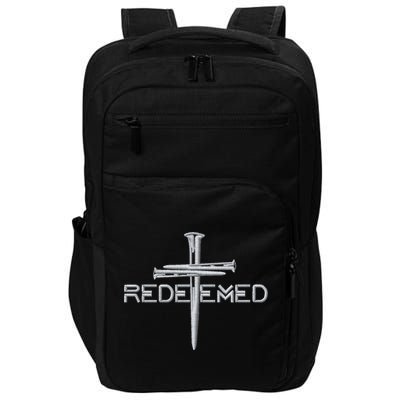 Redeemed 3 Nails Cross By Jesus Christ Christian Faith Embroidered Embroidered Impact Tech Backpack