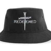 Redeemed 3 Nails Cross By Jesus Christ Christian Faith Embroidered Embroidered Sustainable Bucket Hat