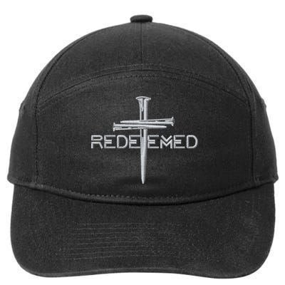 Redeemed 3 Nails Cross By Jesus Christ Christian Faith Embroidered Embroidered 7-Panel Snapback Hat